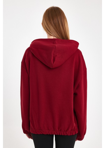 Bordo Hoodie, Oversize Hoodie, Kadın Hoodie, Kanguru Cepli Hoodie, Lastikli Hoodie fırsatları