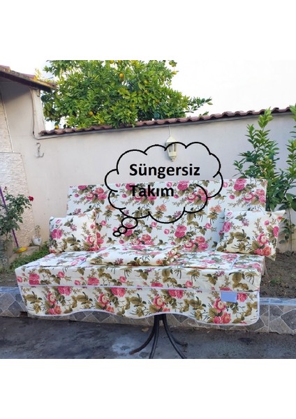 Süngersiz 3 Kişilik Salıncak Minder Seti (Pamuklu Kumaş)-Ingiliz Gülü Pembe