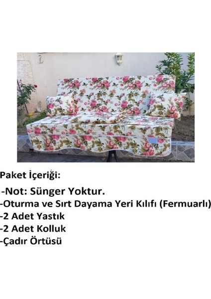 Süngersiz 3 Kişilik Salıncak Minder Seti (Pamuklu Kumaş)-Ingiliz Gülü Pembe modelleri