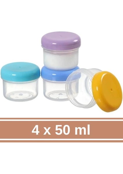 4 Adet Bebek Mama Yoğurt Saklama Kabı, Besin Ölçekli Sızdırmaz Mama Kabı 4’lü Set (4X50ML)