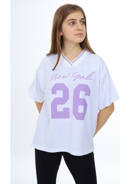 Angelos Girls Kız Çocuk V Yaka T-Shirt 9-14 Yaş LX021