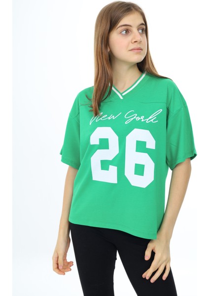 Angelos Girls Kız Çocuk V Yaka T-Shirt 9-14 Yaş LX021