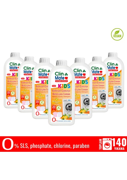 7'li Set Yeni Clinmate Ekolojik Baby Bitkisel Bebek Çamaşır Deterjanı Kokusuz 750 ml 140 Yıkama