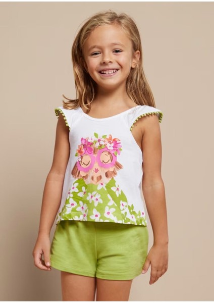 Kız Çocuk 2 Parça Kolsuz Bluz ve Şort Takım Yeşil