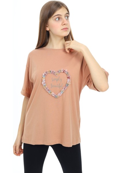 Kız Çocuk Tasarım Kalp Desenli T-Shirt 9-14 Yaş LX036 fiyatları