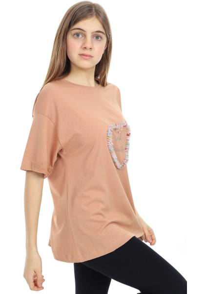 Kız Çocuk Tasarım Kalp Desenli T-Shirt 9-14 Yaş LX036 modelleri