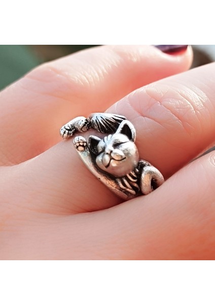 Süpermen Uçan Kedi Şekilli Kadın Yüzük Gümüş Kaplama Ayarlanabilir El Yapımı Yüzük fiyatları