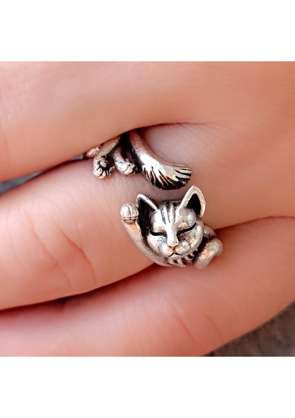 Süpermen Uçan Kedi Şekilli Kadın Yüzük Gümüş Kaplama Ayarlanabilir El Yapımı Yüzük modelleri