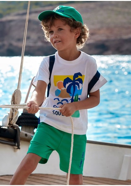 Erkek Çocuk 2 Parça Baskılı T-Shirt - Şort Takım Yeşil