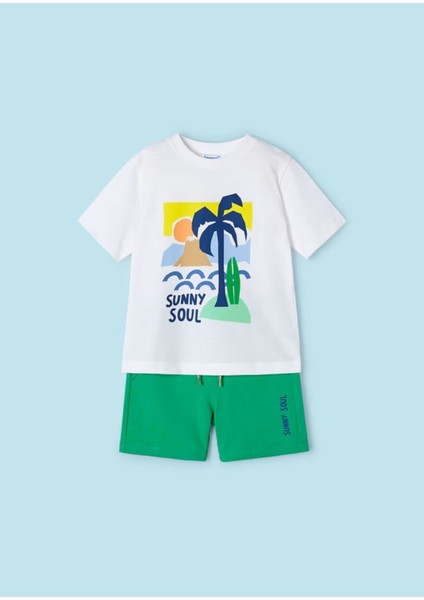 Erkek Çocuk 2 Parça Baskılı T-Shirt - Şort Takım Yeşil modelleri