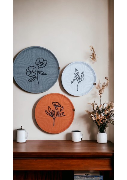 3 Lü Dekoratif Bohem Hasır Tabak Duvar Tabağı Moda Salon Duvar Dekor Handmade