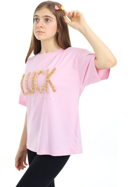 Angelos Girls Kız Çocuk Tasarım Yazı Desenli T-Shirt 9-14 Yaş LX038