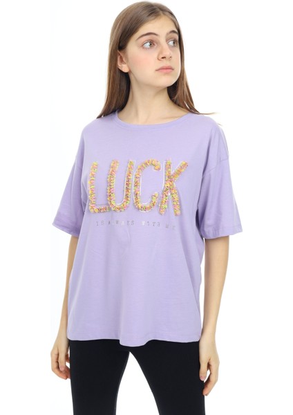 Kız Çocuk Tasarım Yazı Desenli T-Shirt 9-14 Yaş LX038