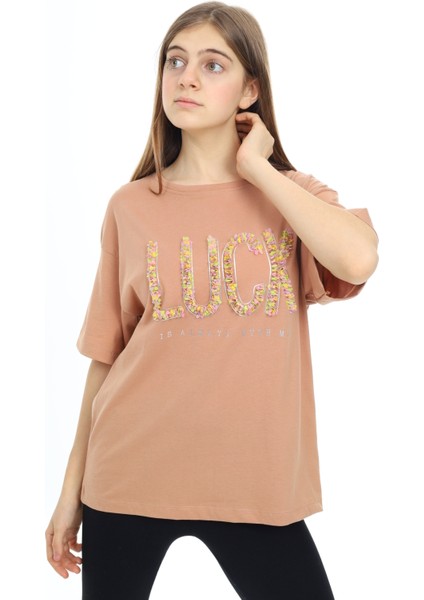 Angelos Girls Kız Çocuk Tasarım Yazı Desenli T-Shirt 9-14 Yaş LX038