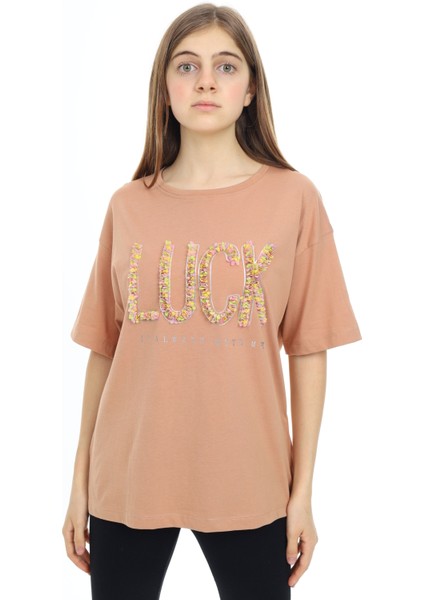 Angelos Girls Kız Çocuk Tasarım Yazı Desenli T-Shirt 9-14 Yaş LX038