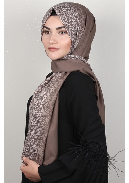 Medine Desenli Şal Eşarppark 1827-4 Kahve