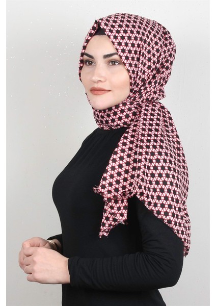 Pamuklu Desenli Şal 5762-4 Siyah-Kırmızı
