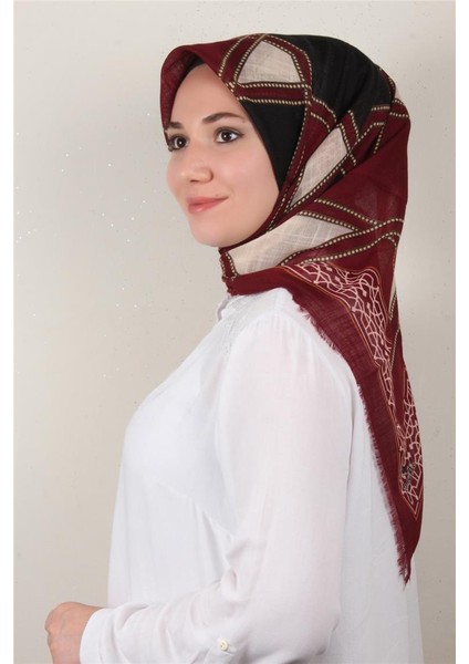 Pamuklu Trend Eşarp 9808-8 Bordo-Siyah