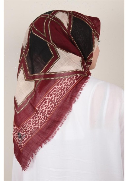 Pamuklu Trend Eşarp 9808-8 Bordo-Siyah