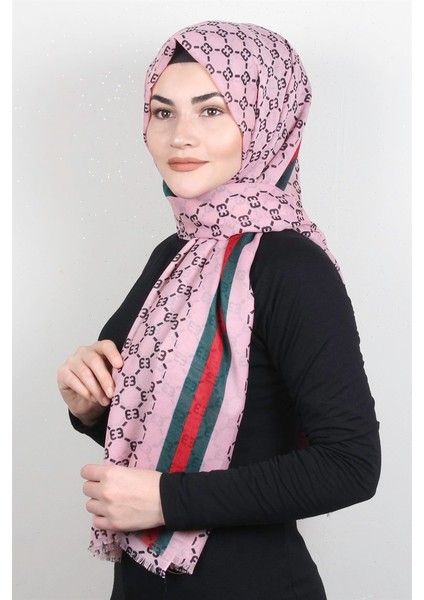 Pamuklu Desenli Şal 5760-1 Pudra