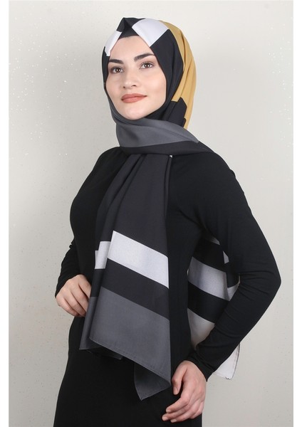 Medine Desenli Şal Ekose 1805-2 Siyah-Sarı