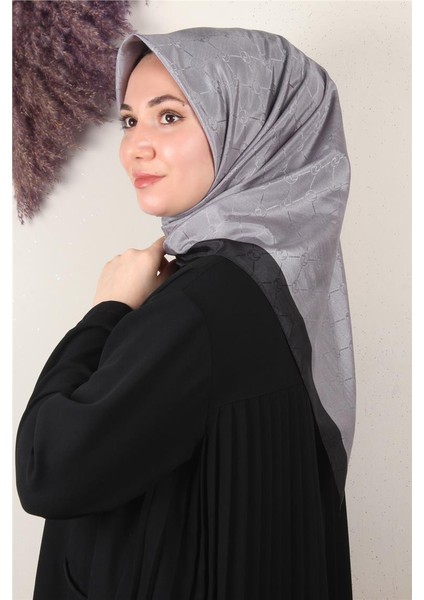Fashion Monogram Eşarp 8089-11 Gümüş