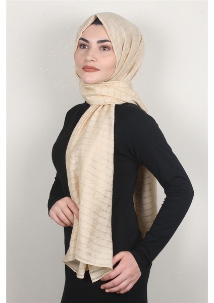 Ince Kareli Şal 2580-15 Krem