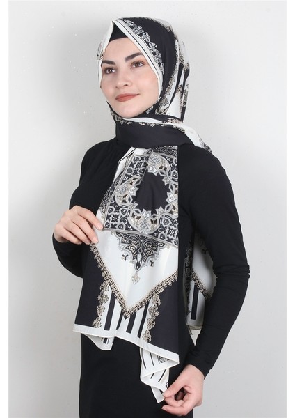 Medine Desenli Şal 1896-8 Siyah-Beyaz