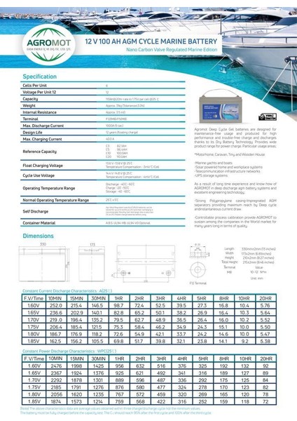 Agromot Marin Akü – 12 V 100 Ah fiyatları