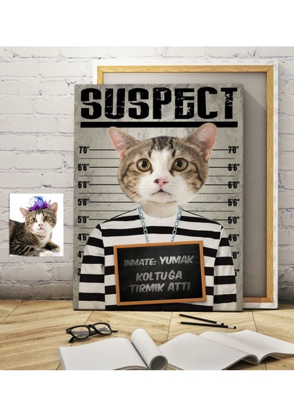 Kişiye Özel Evcil Dost Şüpheli Kedi Pet Kanvas Tablo (50 x 70 Cm.) 1