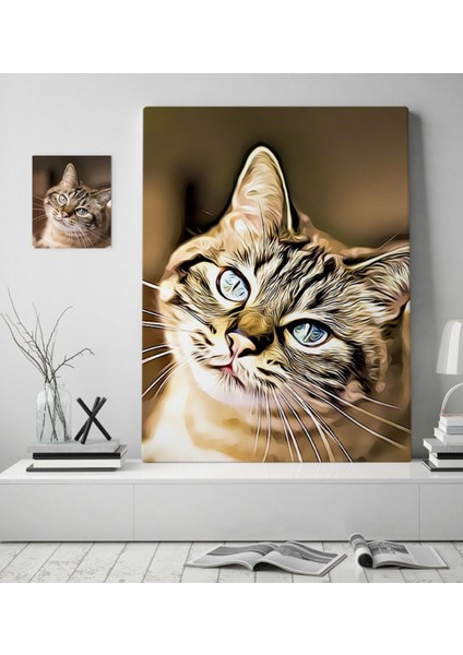 Kişiye Özel Evcil Dost Dijital Art Kedi Pet Kanvas Tablo (50 x 70 Cm.) 1