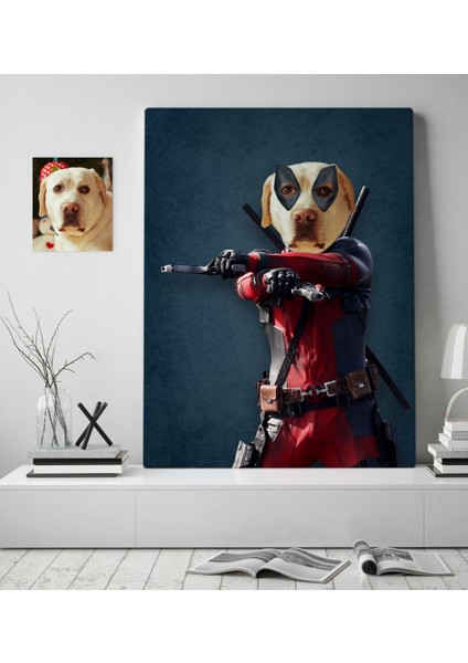 Kişiye Özel Evcil Dost Deadpool Köpek Pet Kanvas Tablo (50 x 70 Cm.) 1