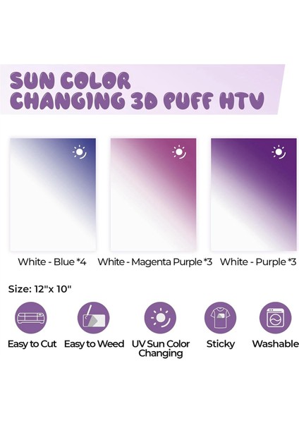 Güneş Rengi Değişen Puf Vinil Isı Transferi - 10 Adet 12X10 Inç 3D Puf Htv Vinil, 3 Renk Puf Isı Transferi Vinil (Yurt Dışından) fırsatları