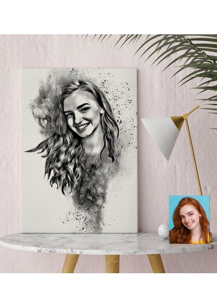 Kişiye Özel Kadın Soyut Karakalem Tasarımlı Kanvas Tablo (30 x 50 Cm.) 1