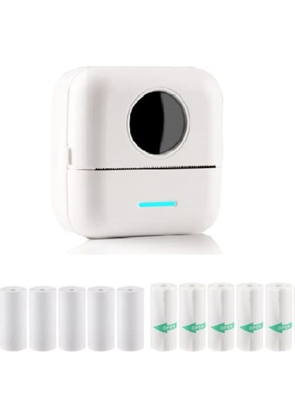 X5 Taşınabilir Mini Kablosuz Termal Cep Yazıcı Etiket Yazıcısı Dıy/not Için 10 Rulo Termal Kağıt ve Etiket-A (Yurt Dışından)