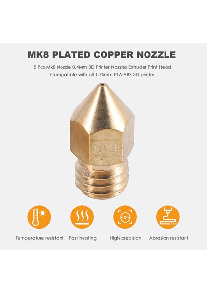3D Yazıcı Ekstruder Montajlı Mk8 Sıcak Uç Kiti, Alüminyum Isıtma Bloğu, 1.75MM, 0.4mm Nozul ile 3/3 Pro Için (Yurt Dışından)