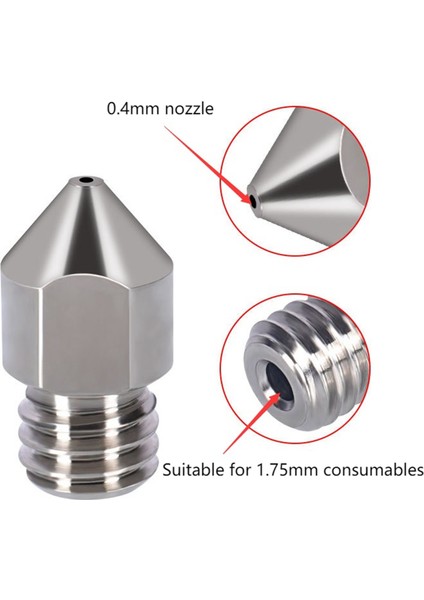 Adet 3D Yazıcı Için Yüksek Sıcaklığa Dayanıklı M6 Konu Tc4 Titanyum Alaşımlı Meme, Mk7/8 10/3/5(0.4mm) (Yurt Dışından)