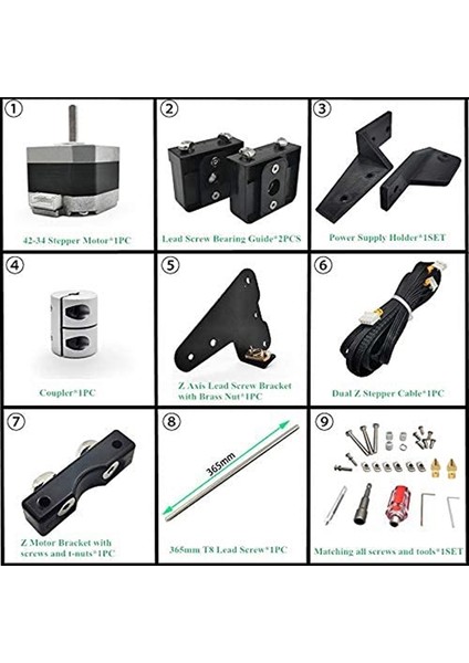 3, 3 Pro, 3 V2, 3D Yazıcı Için Kurşun Vidalı Çift Z Step Motor Yükseltme Kiti (Yurt Dışından)