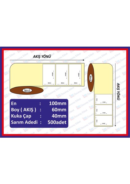 Eko Termal Barkod Etiketı 60X100 3 Rulo 1500 ADETTIR ( 1 Rulo 500 Sarım) (Termaldir)