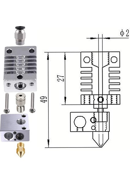 Tamamen Metal Hotend - Titanyum Isı Kırıcı, Nozul 0,4 Mm, Pnömatik Bağlayıcı, Silikon Çorap 3 Pro Yükseltmeleri (Yurt Dışından) fiyatları