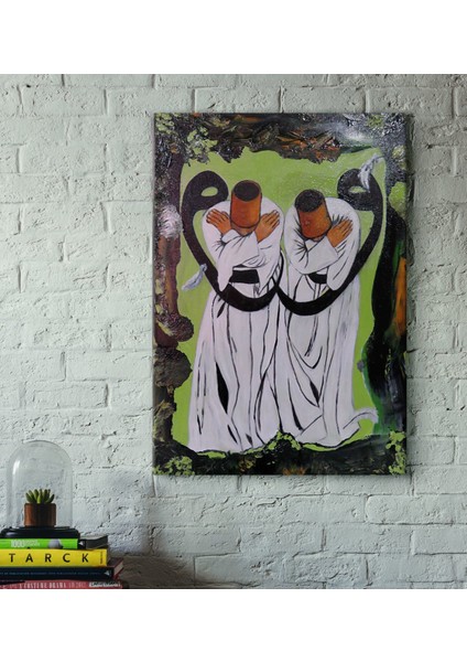 El Yapımı Renklerin Içindeki Semazenlerin Yükselişi Akrilik Tuval Tablo (30X50 Cm)