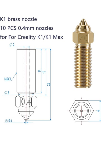 10PCS K1 Pirinç Nozullar Kiti, 3D Yazıcı K1, K1 Max Için 10PCS Yüksek Hızlı 0.4mm Nozullar Kiti (Yurt Dışından)