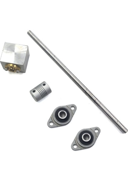 Takım 200MM Uzunluk 8mm Dia Gümüş Dikey 2mm Kurşun Vida Çubuk ve Yastık Blok Monteli Rulman T8 Kurşun Vida Kiti 3D Yazıcı Için (Yurt Dışından)