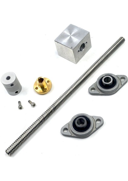 Takım 200MM Uzunluk 8mm Dia Gümüş Dikey 2mm Kurşun Vida Çubuk ve Yastık Blok Monteli Rulman T8 Kurşun Vida Kiti 3D Yazıcı Için (Yurt Dışından)