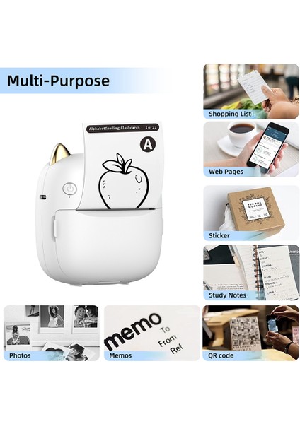 Mini Termal Etiket Yazıcısı Akıllı Taşınabilir Fotoğraf Yazıcısı Termal Kağıt + Kendinden Yapışkanlı Kağıt ile Yanlış Soru Yazıcısı (Yurt Dışından)
