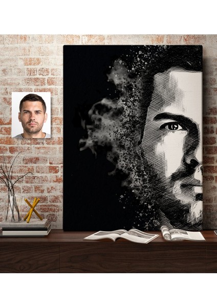 Kişiye Özel Erkek Soyut Karakalem Tasarımlı Kanvas Tablo (50 x 70 Cm.) 3