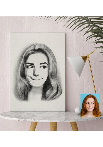 Kişiye Özel Kadın Soyut Karakalem Tasarımlı Kanvas Tablo (30 x 50 Cm.) 7
