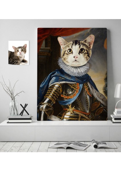 Kişiye Özel Evcil Dost Orta Çağ Kralı Kedi Pet Kanvas Tablo (50 x 70 Cm.) 1