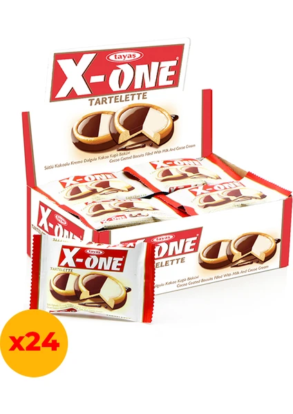 X-One Tartelette Sütlü Kakaolu Krema Dolgulu Kakao Kaplı Bisküvi 20 gr x 24 Adet Kutulu