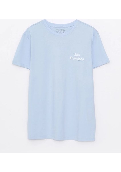 Erkek Açık Mavi Bisiklet Yaka T-Shirt fırsatları
